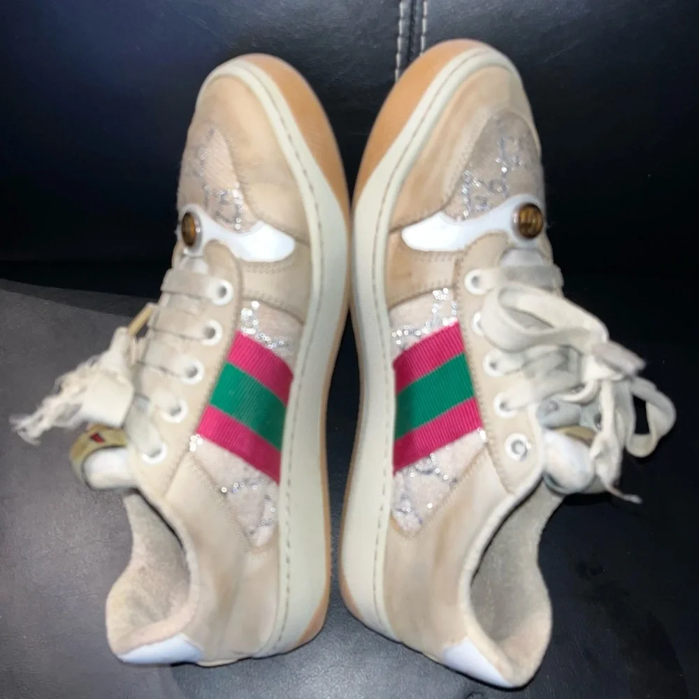 GUCCI Canvas and Suede Screener Sneaker Embellish Womens EU 35.5 US 5.5 - Picture 5 of 8